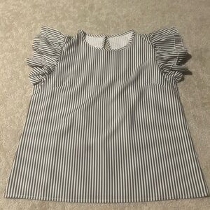 Striped Ruffle Sleeve Women's Top - White and Black